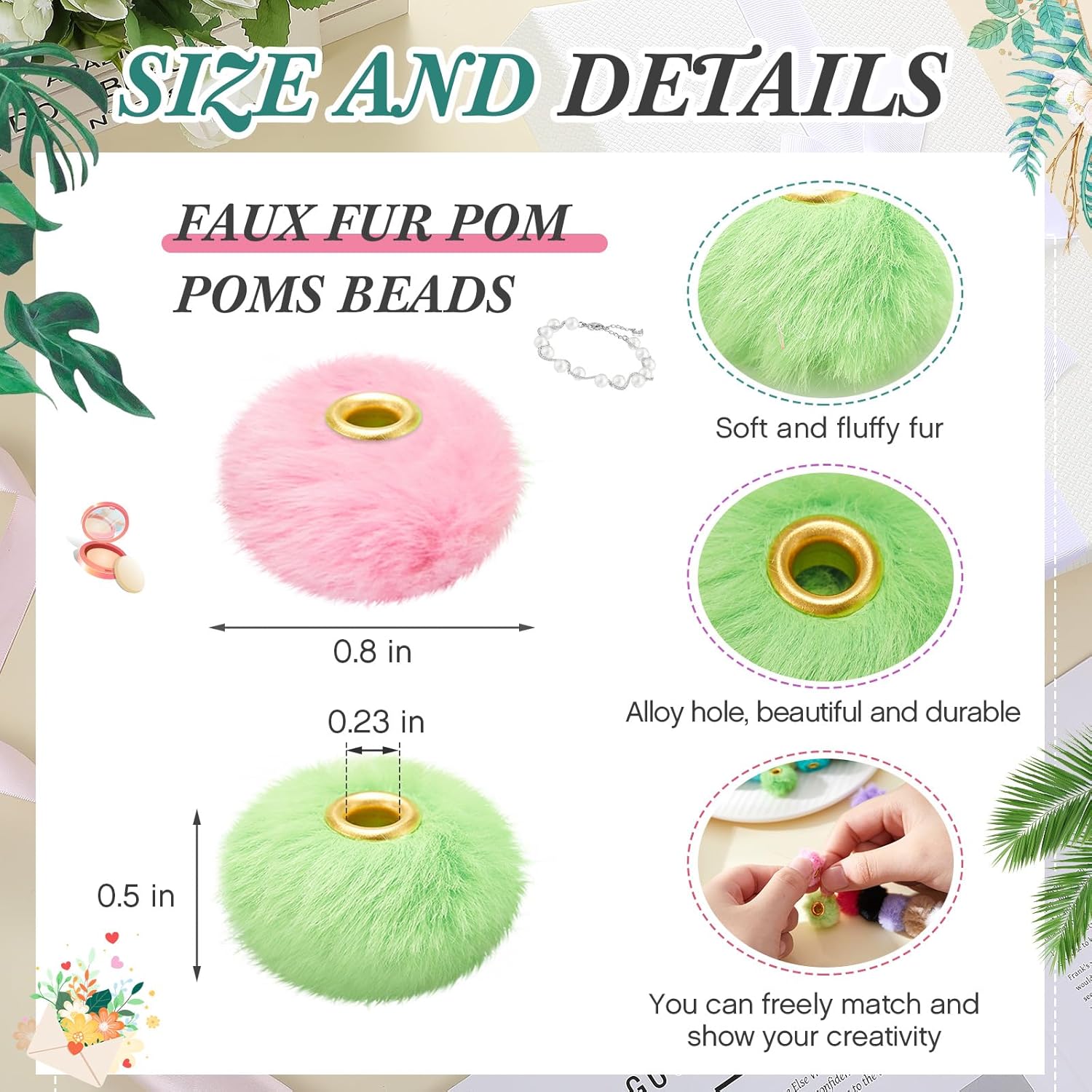 Ferreve 200 Pcs Fluffy Faux Fur Pom Poms Beads Mixed Color Soft Puff Beads for DIY Pens Jewelry Keychain Handicraft Craft Accessories for Winter Holiday(Multicolor,Fuzzy)