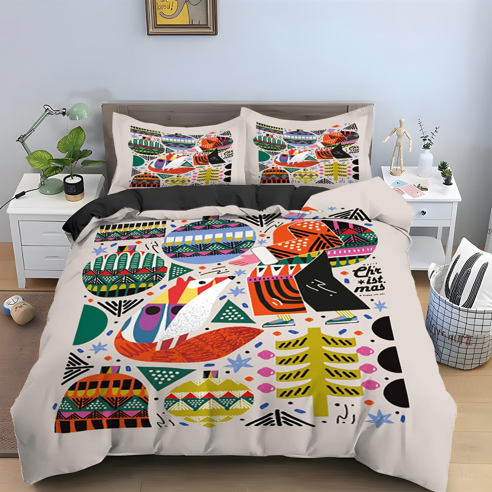 Housse de couette 90x190 pour lit enfant avec parure de lit Nouvel An festive