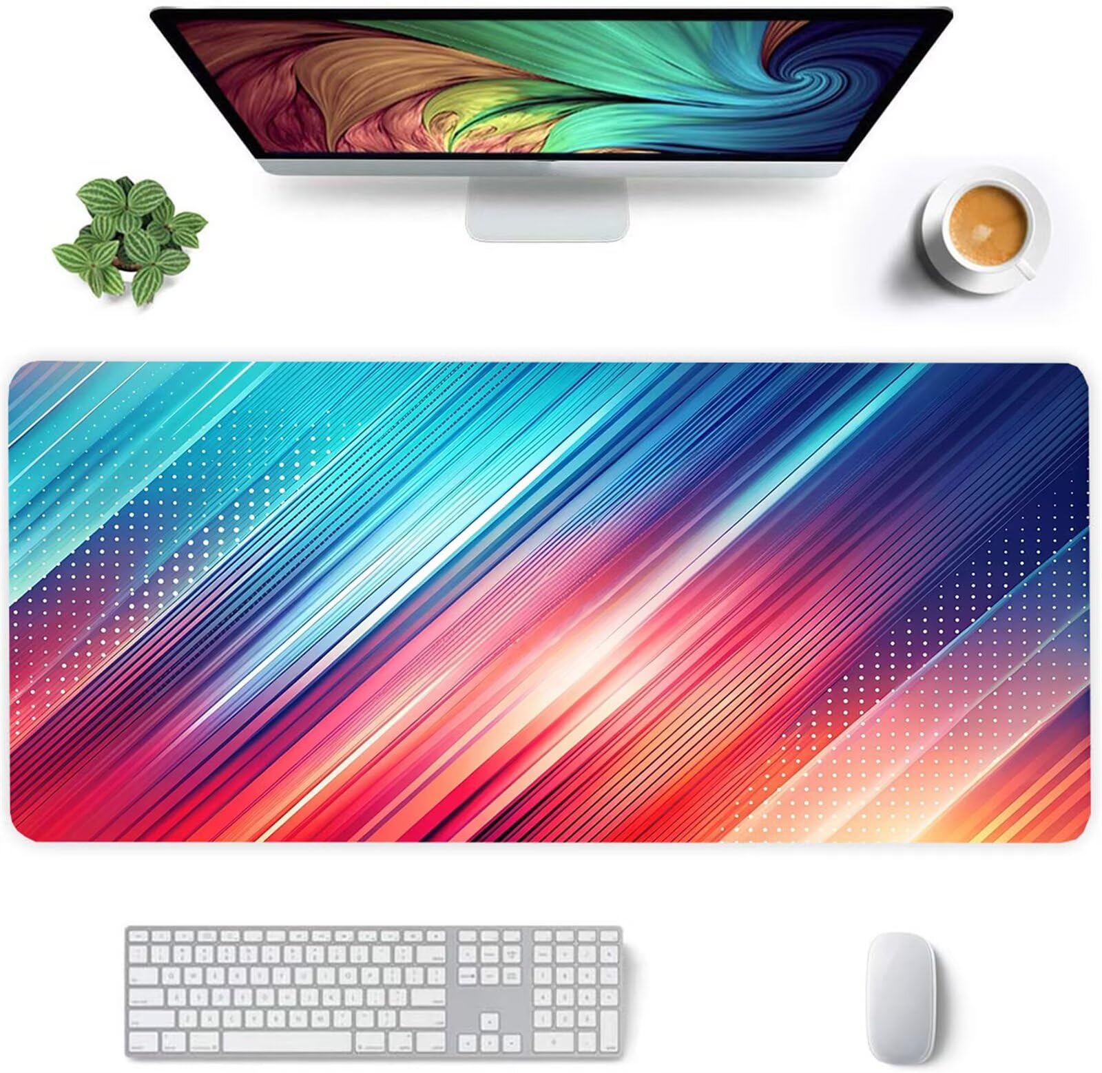 Alfombrilla Ratón XXL 1000x500x3mm Mouse Pad Grande Gaming,Alfombrilla Antideslizante,Tapete Escritorio con Bordes Cosidos,Alfombrilla Ratón para Jugadores, PC, Oficina, Paisaje de líneas Azules