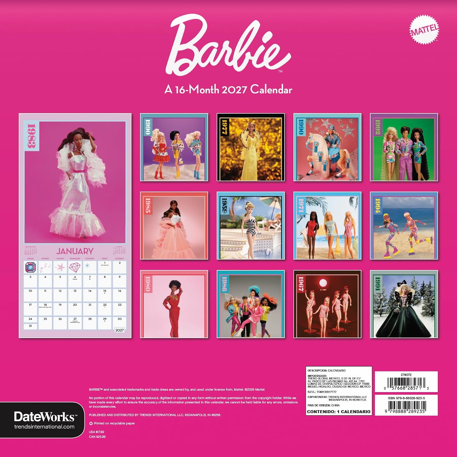 2027 Barbie Vintage Dolls Wall Calendar image 4