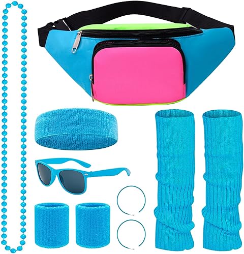 Calentadores de piernas para mujer, accesorios de disfraces de fiesta de los años 80, calentadores de piernas de neón, diadema, muñequeras, juego