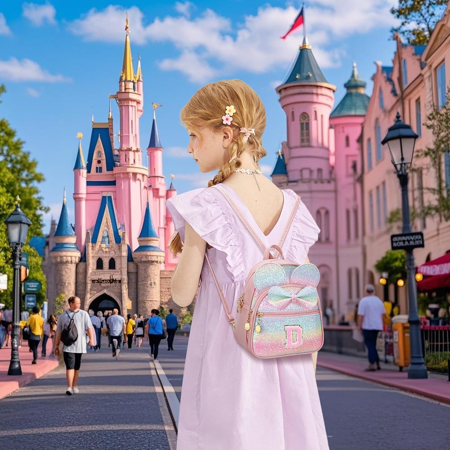 KKXIU Initial Bowknot Mini Backpacks for Girls Women, Small Cute Backpack Purse, Personalized Birthday Gifts for Toddler, Kids and Teen Girls(D, Rainbow) - Image 2