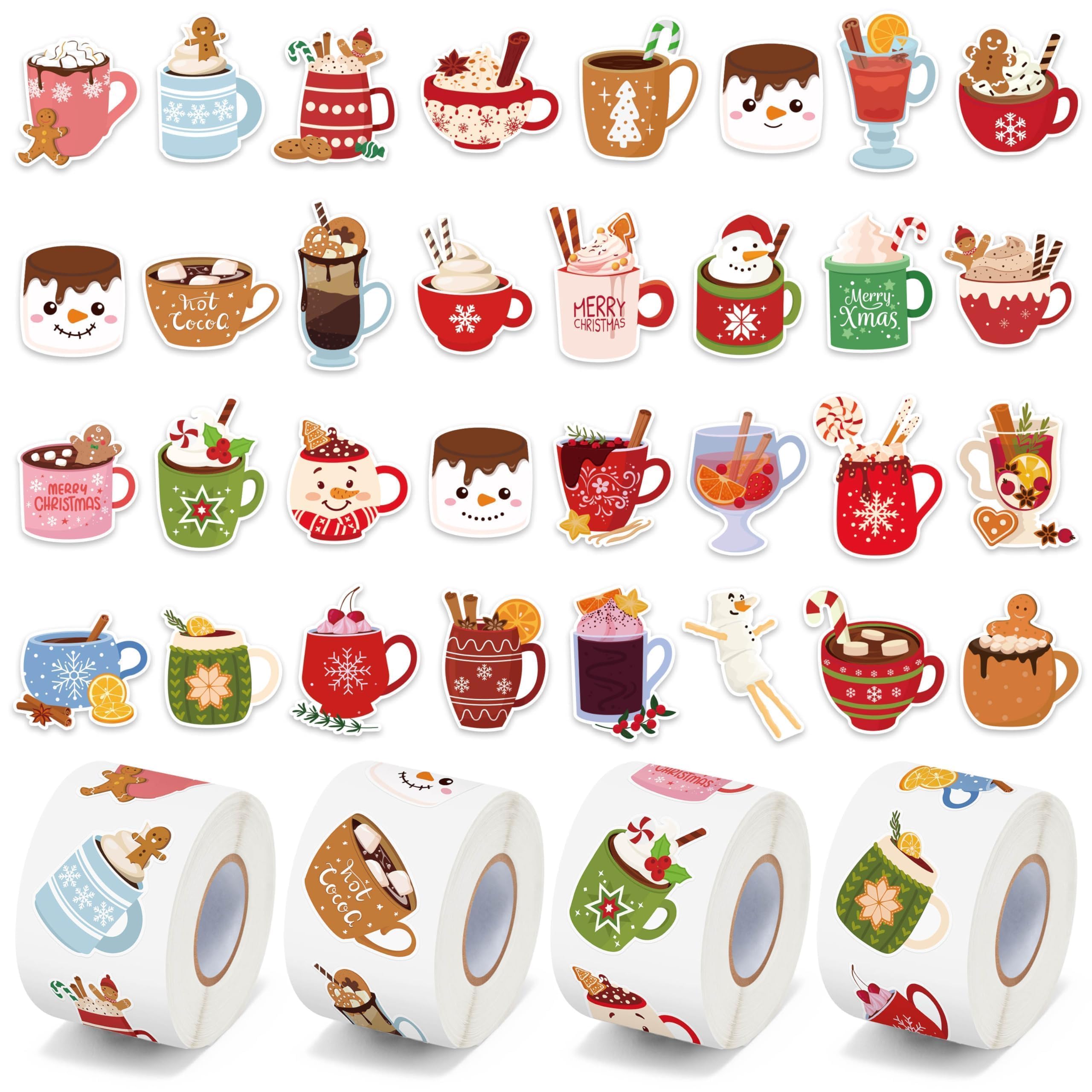 Calcomanías navideñas de cacao caliente para tazas decorativas en tus meriendas de invierno