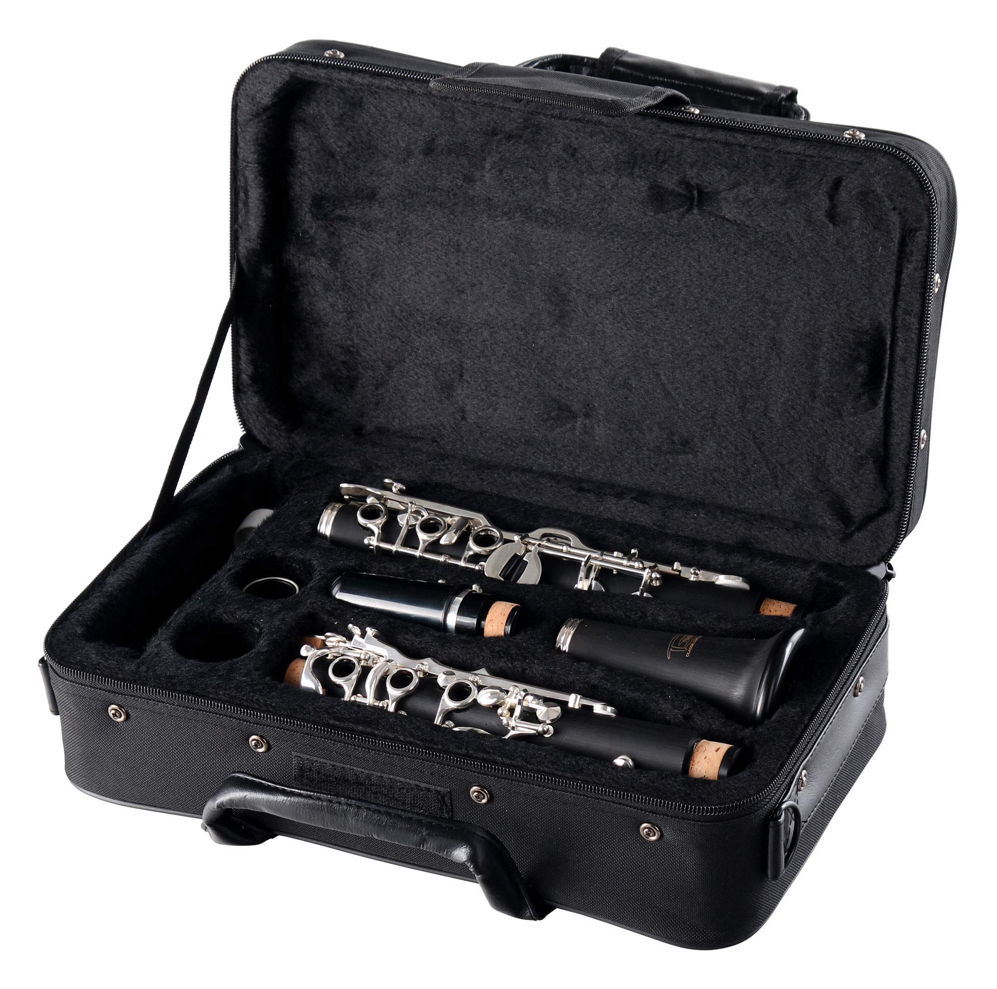 Classic Cantabile CLK-20 Kunststoff Klarinette ESM Set - deutsche Giffweise - 20 Klappen - 6 Ringe - Ebonit Korpus - inkl. Koffer und Putztuch - inkl. Mundstück, Blattschraube und Kapsel von ESM