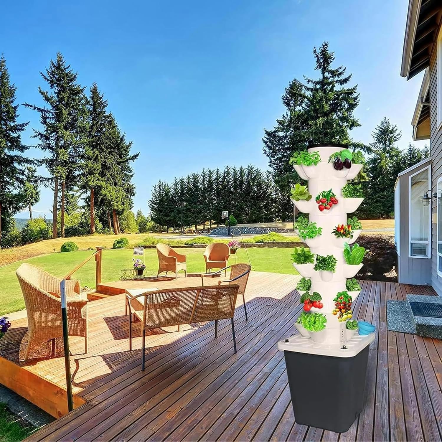 Hydroponic Tower Growing sytem Indoor hydroponic Grow System Vertical Grow Tower 6 Layer 30 Plants Sites with Pump and Movable Water Tank