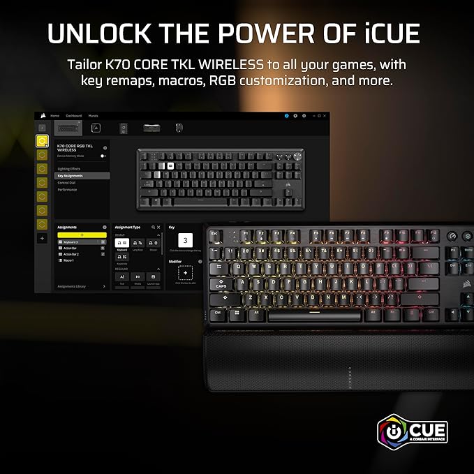 Teclado Gamer Corsair K70 CORE TKL Inalámbrico RGB Negro miniatura 11