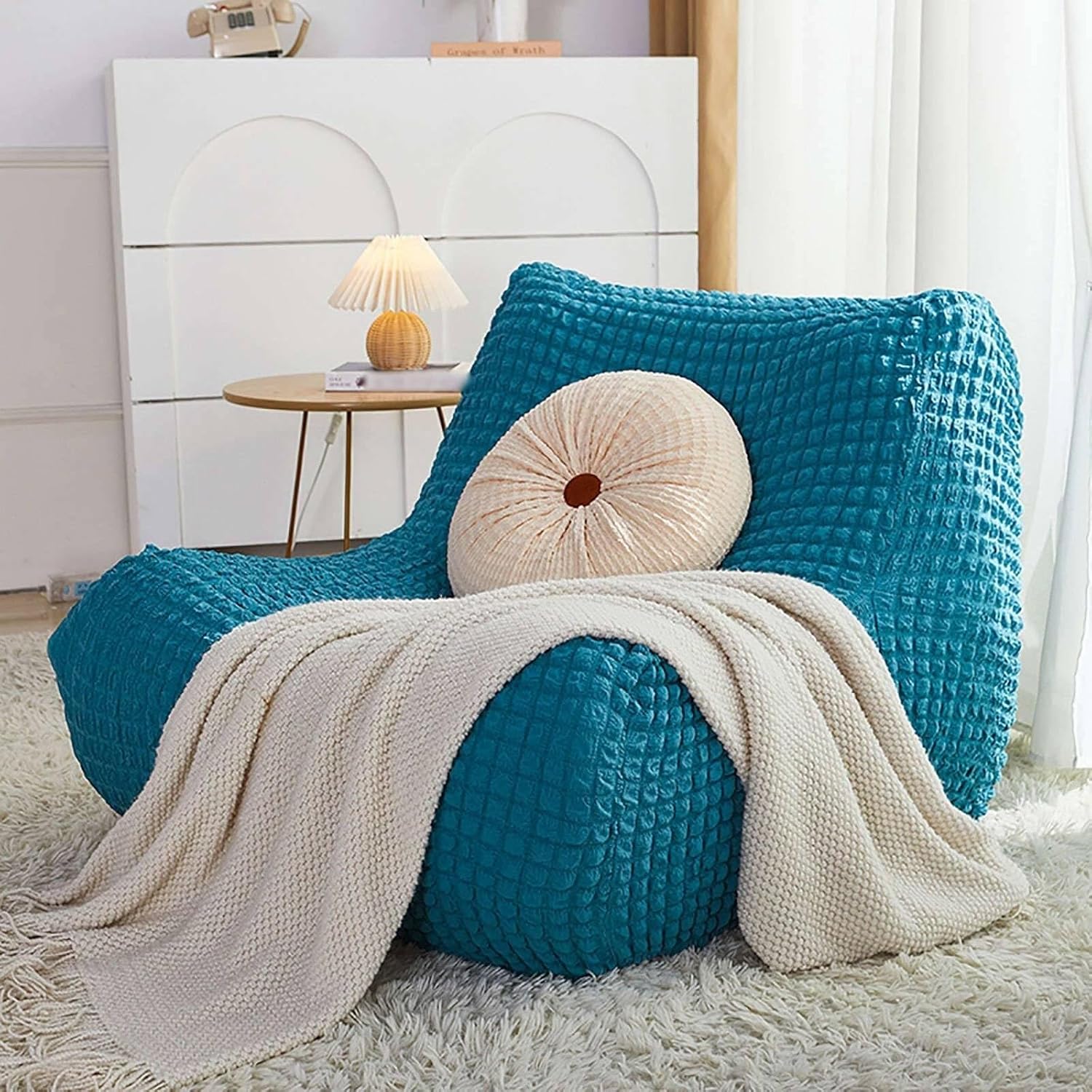 Fireside Chair Cover Armless Sofa Cover Lazy Floor Armless Chair Slipcover, Folding Sofa Bed Cover Non-Armrest Furniture Protector Without Armrests for Kids Dog Cat(Teal)