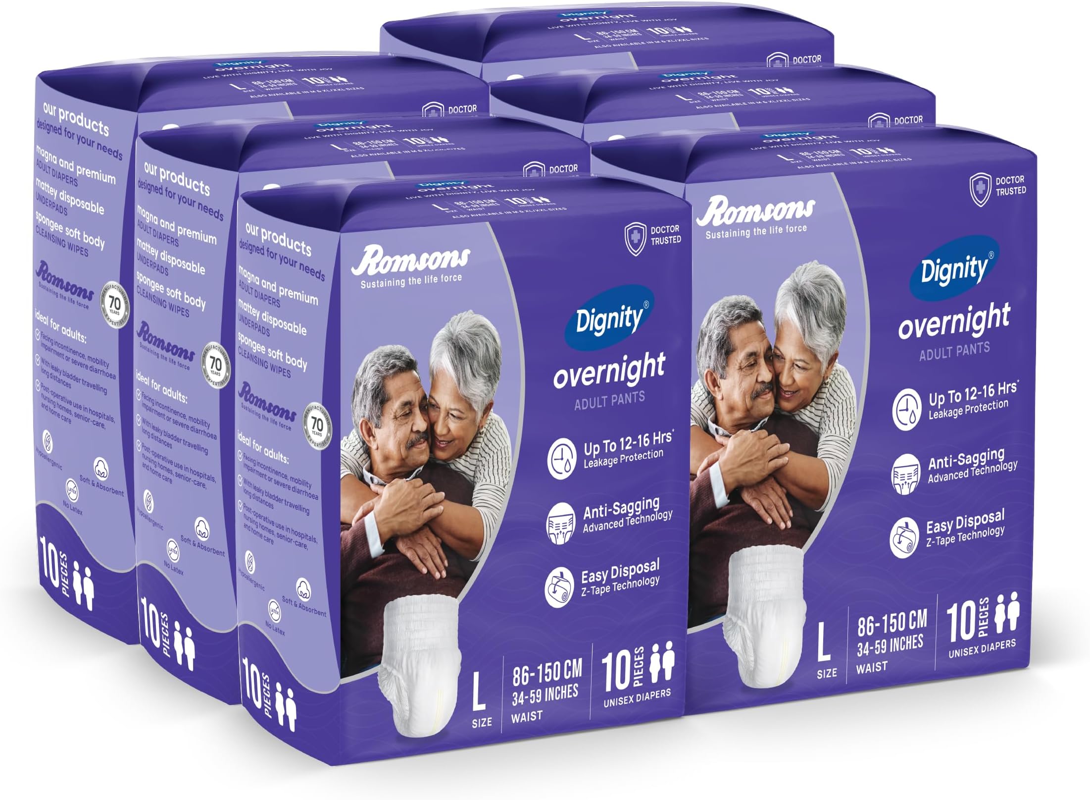 DIGNITY Overnight Pant Style Adult Diapers - L(60 Pieces) With Wetness Indicator and Leakage Protection Upto 12-16 Hrs.