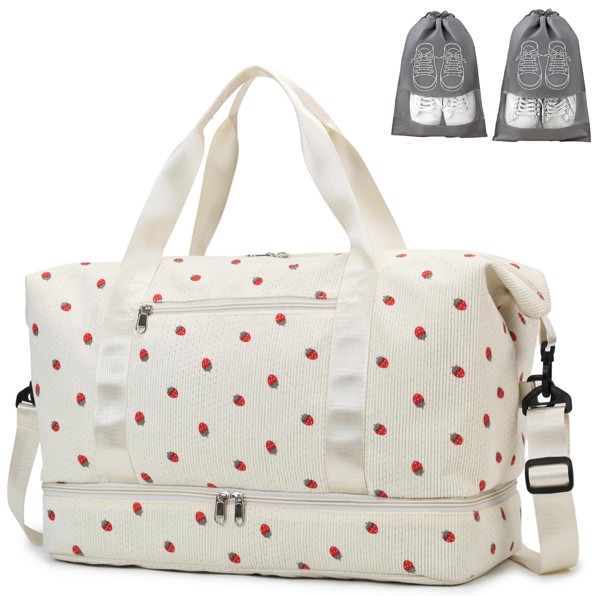 IBALULU Women's Sports Bag, Travel Bag, 35L Weekender Travel Duffle Bag with 2 Shoe Bags, Shoe Compartment & Wet Compartment, Cord Beach Bag, Training Bag, Hand Luggage Bag for Gym, Travel, Holiday