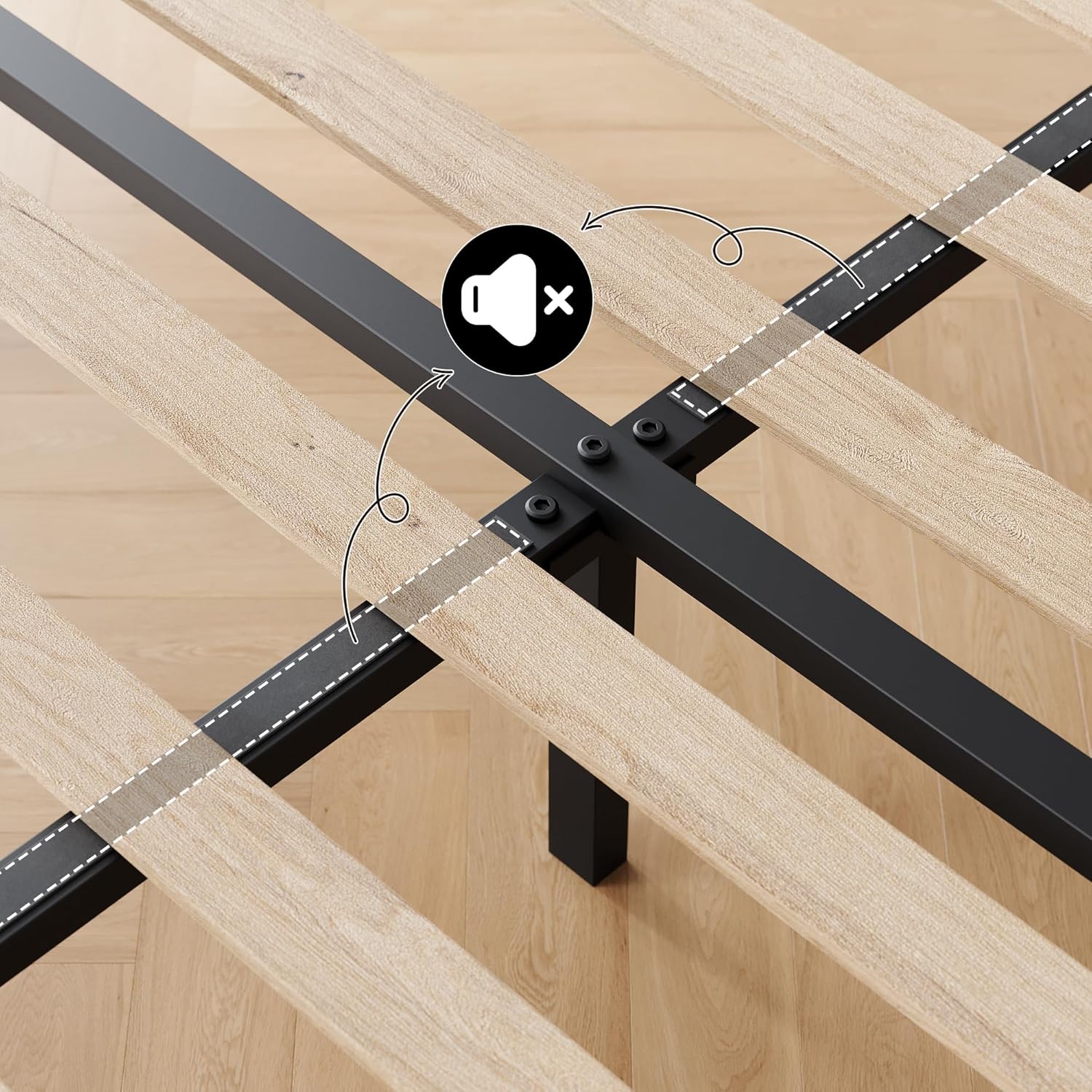 King Size Bed Frame with Adjustable Headboard, Linen Upholstered Platform Bed Frame with Strong Wooden Slats Support, No Box Spring Needed, Noise-Free & Easy Assembly, Dark Grey