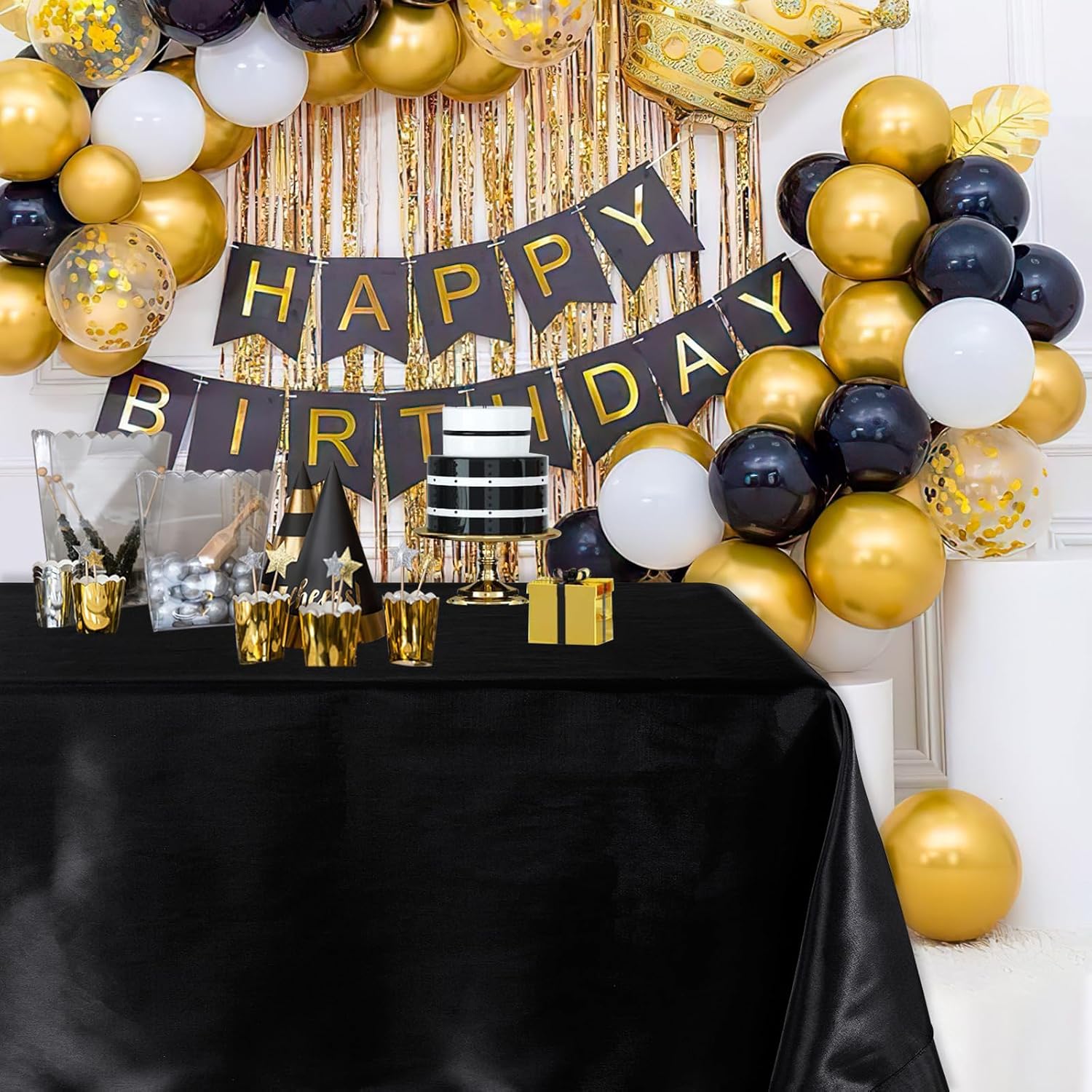 B-COOL Black Satin Tablecloth 2 Pack Rectangle Banquet Party Satin Table Cover for Retirement Birthday Holiday Ceremony 57x120inch