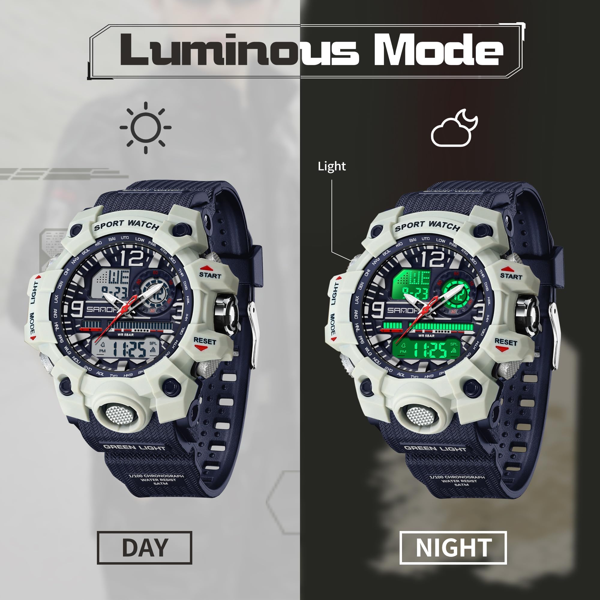 Reloj de pulsera digital para mujer con despertador, calendario, reloj digital LED, para niñas y niños, resistente al agua, 50 m, cronómetro, 12/24 horas, reloj digital y analógico