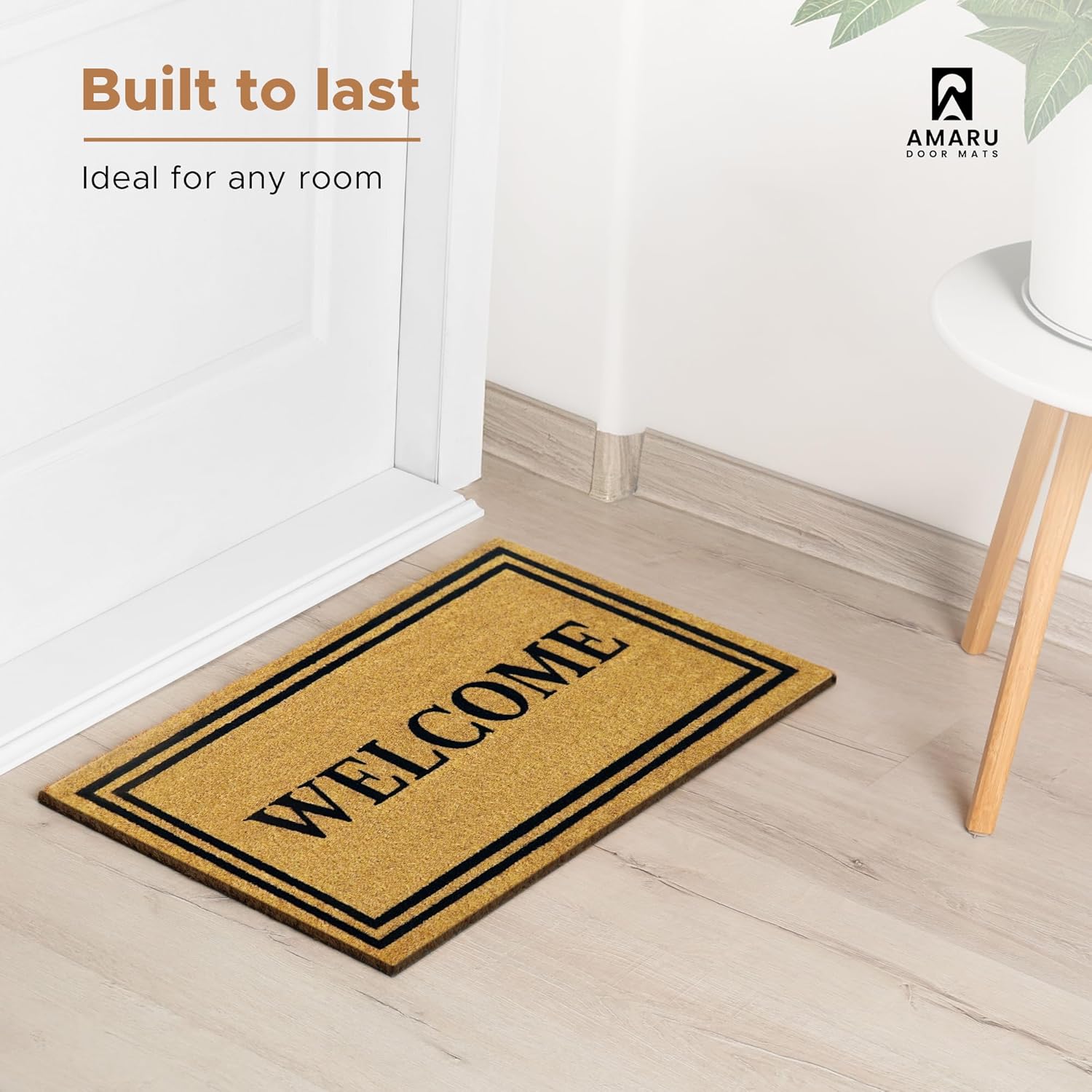 Welcome Classic (6) - 17"x29" - Coir Door Mat with Heavy Duty Backing - Welcome Mats for Entryway, Porch - Anti-Slip PVC & Coconut Fiber Surface - Natural Home Accessories, Minimalist Original Design