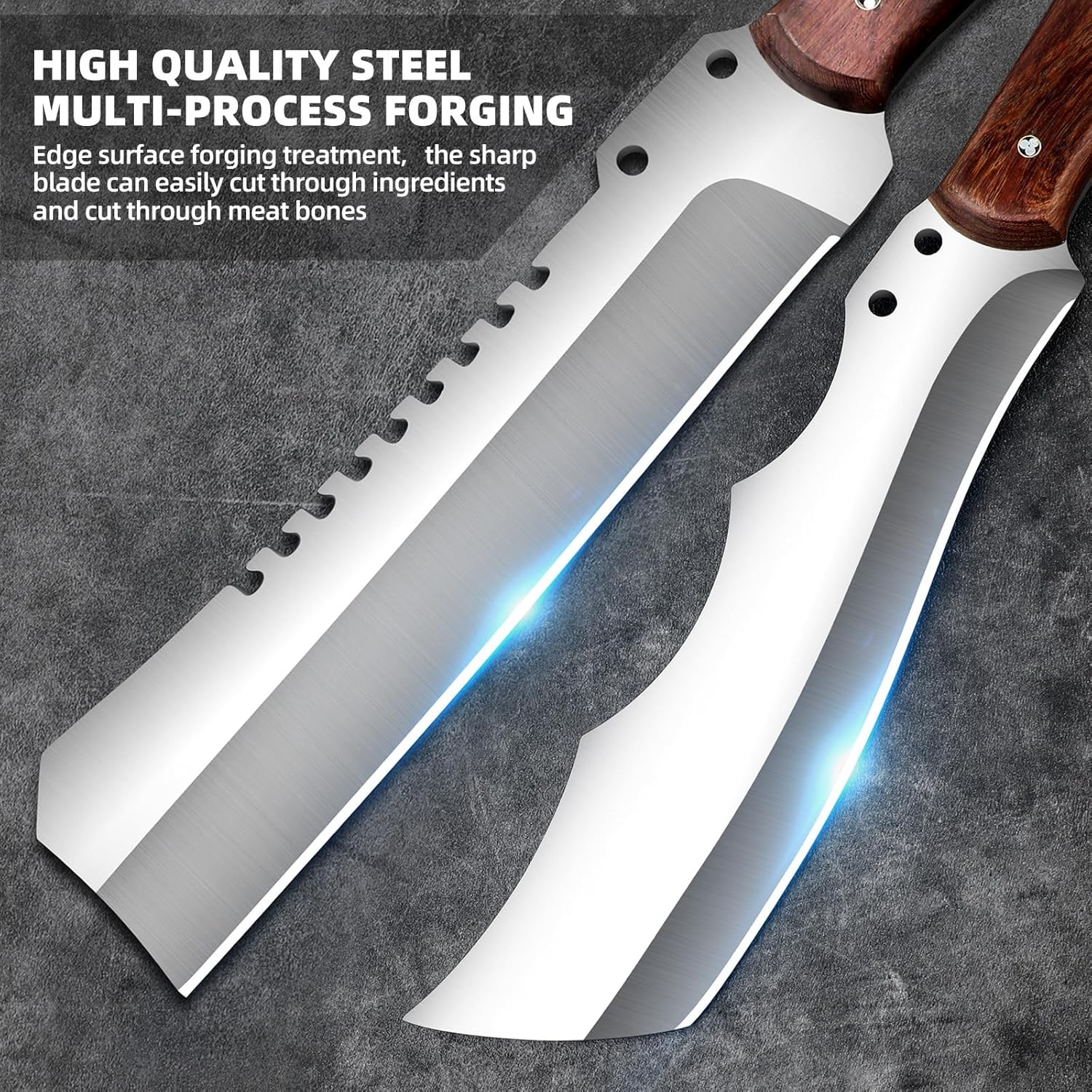 Meat Cleaver Heavy Duty Butcher Full Tang Knife with Sheath,Chef's Knives,Vegetable Cleaver Knife Chopper,Machete for Kitchen Outdoor Camping BBQ (Mix-Large)