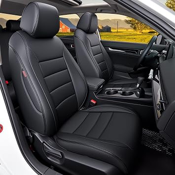 HKZ Custom Fit Civic Seat Cover Full Set for Honda Civic 4 Door Hatchback Sport 2022-2026&Hatchback LX 2022-2024 5-Seats Full Set,Leather Seat ProtectorBlack