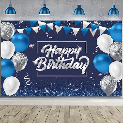 Decoración de feliz cumpleaños de 5 x 3 pies, telón de fondo de cumpleaños con purpurina, cartel de feliz cumpleaños, suministros de fiesta de