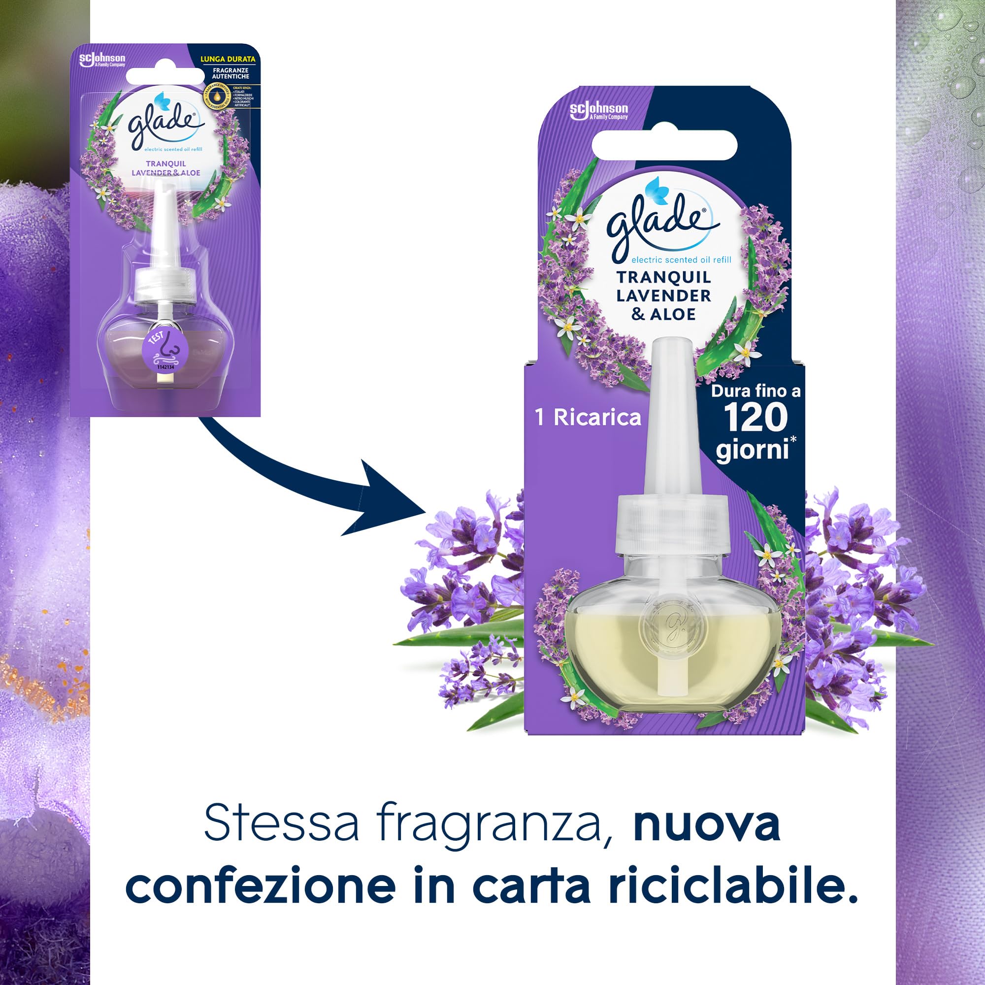 Glade liquido elettrico Profumatore per Ambienti con Olii Essenziali, Fragranza Lavanda & Aloe Vera, 6 Rcariche