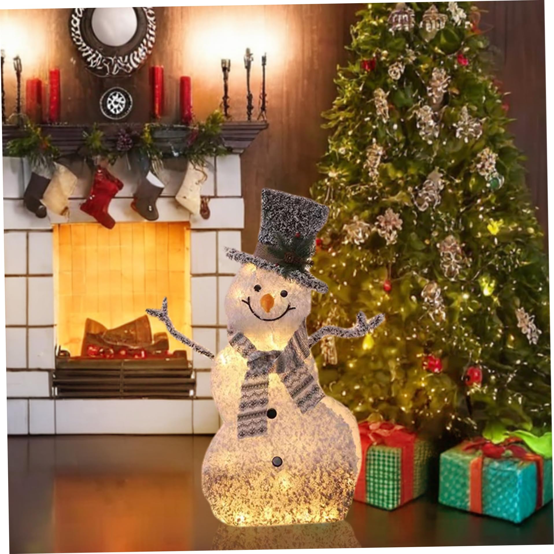 Muñeco de Nieve Iluminado de 4, 5 Pulgadas con 40 Luces LED, decoración de muñeco de Nieve cronometrado y Plegable, con Sombrero y Bufanda para Navidad al Aire Libre, decoración