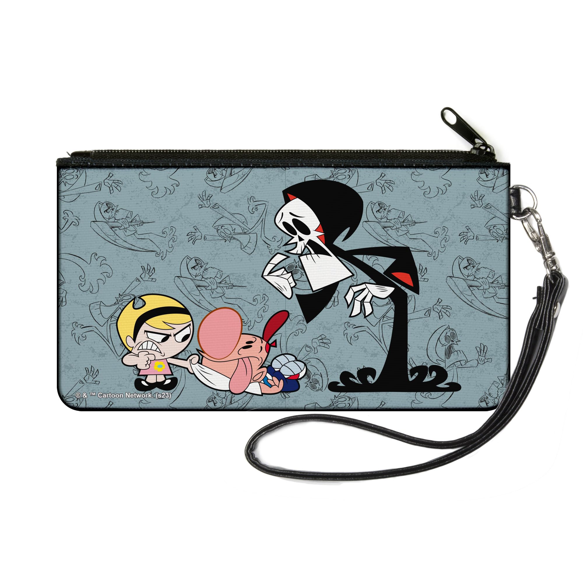 Warner Bros. Animation Zip Around Clutch Wristlet Travel & Credit Card Holder Wallet, The Grim Adventures of Billy Mandy Group Pose and Grim Gray, Canvas