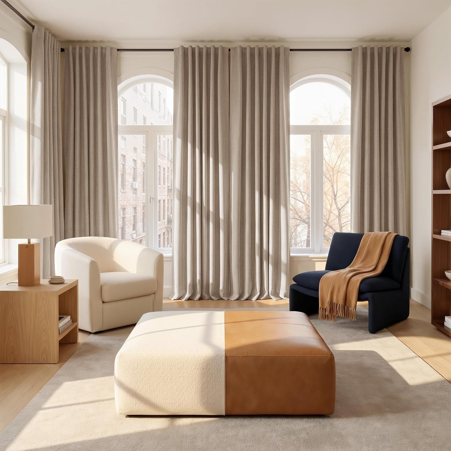 NICETOWN Scratch-Proof 100% Blackout Bedroom Curtains, High-Density Linen Blend Window Treatments Rod Pocket & Back Tab Thermal Drapes for Living Room, Sand, W52 x L84, 2 Panels