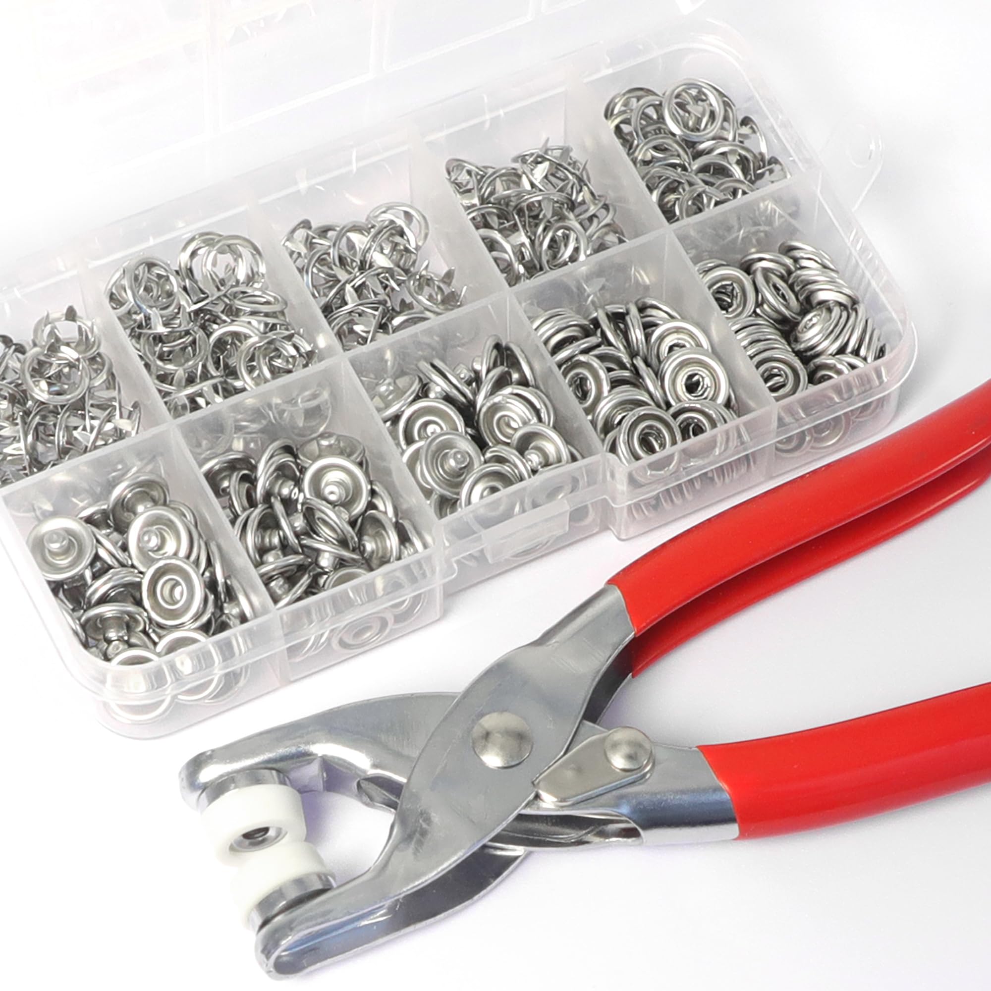 AIMUNOK 100 Sets Metal Snaps Buttons with Fastener Pliers Press Tool Kit Snaps for Sewing Perfect for DIY Crafts Clothes Sewing, Snap Button Fasteners Kit for Clothing(9.5mm / 400 PCS/Sliver)