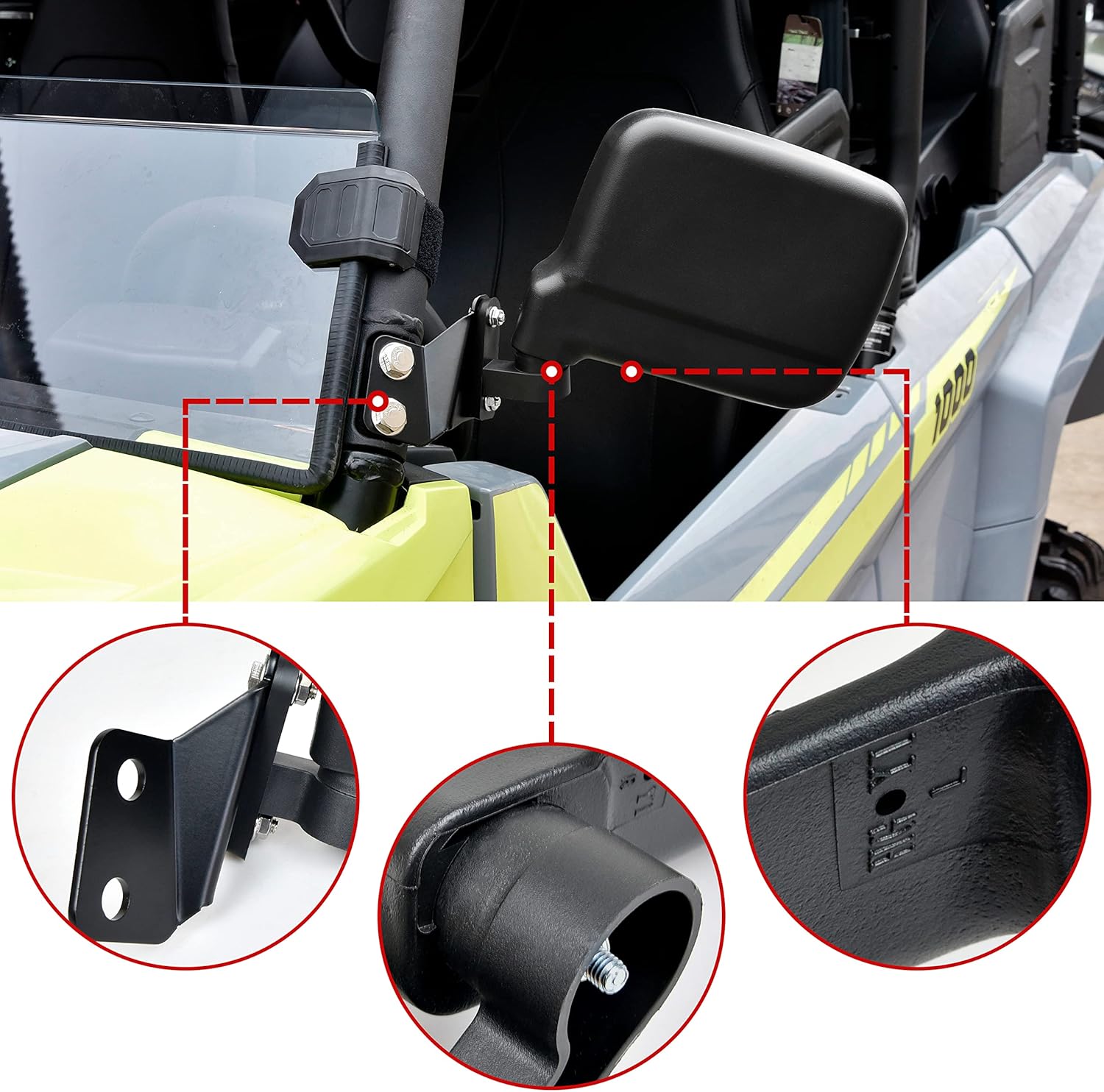 SAUTVS Adjustable Wider Rearview Side Mirrors for Yamaha RMAX 1000, Folding Clear Rear View Side Mirrors for Yamaha Wolverine RMAX2 / RMAX4 1000 2021-2025 Accessories (2PCS)