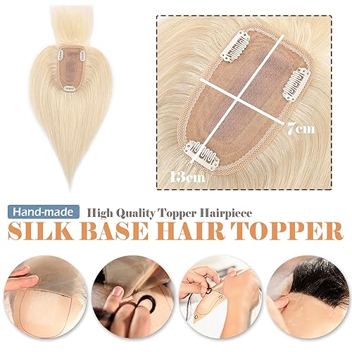 Miniatura 3 de Hairro Toppers de cabello humano con flequillo clip en Remy Topper postizo para mujer, base de seda, clip en tupé con flequillo de aire Wispy para