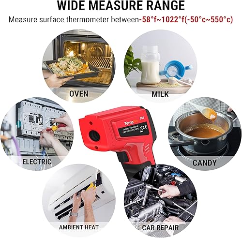 Miniatura 5 de TempPro Pistola de termómetro infrarrojo láser dual D50 para cocinar con emisividad ajustable y pantalla MAX/MIN/AVG, pistola termómetro láser