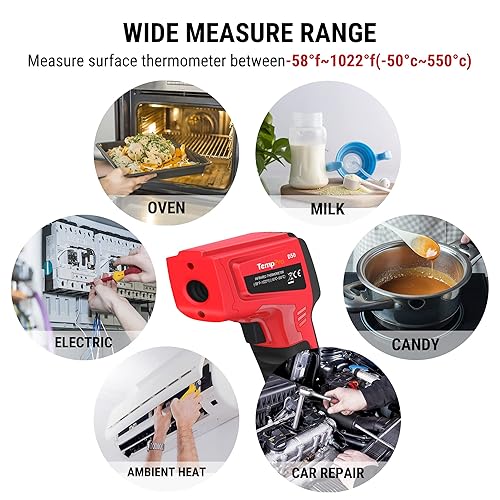 Miniatura 5 de TempPro Pistola de termómetro infrarrojo láser dual D50 para cocinar con emisividad ajustable y pantalla MAXMINAVG, pistola termómetro láser para