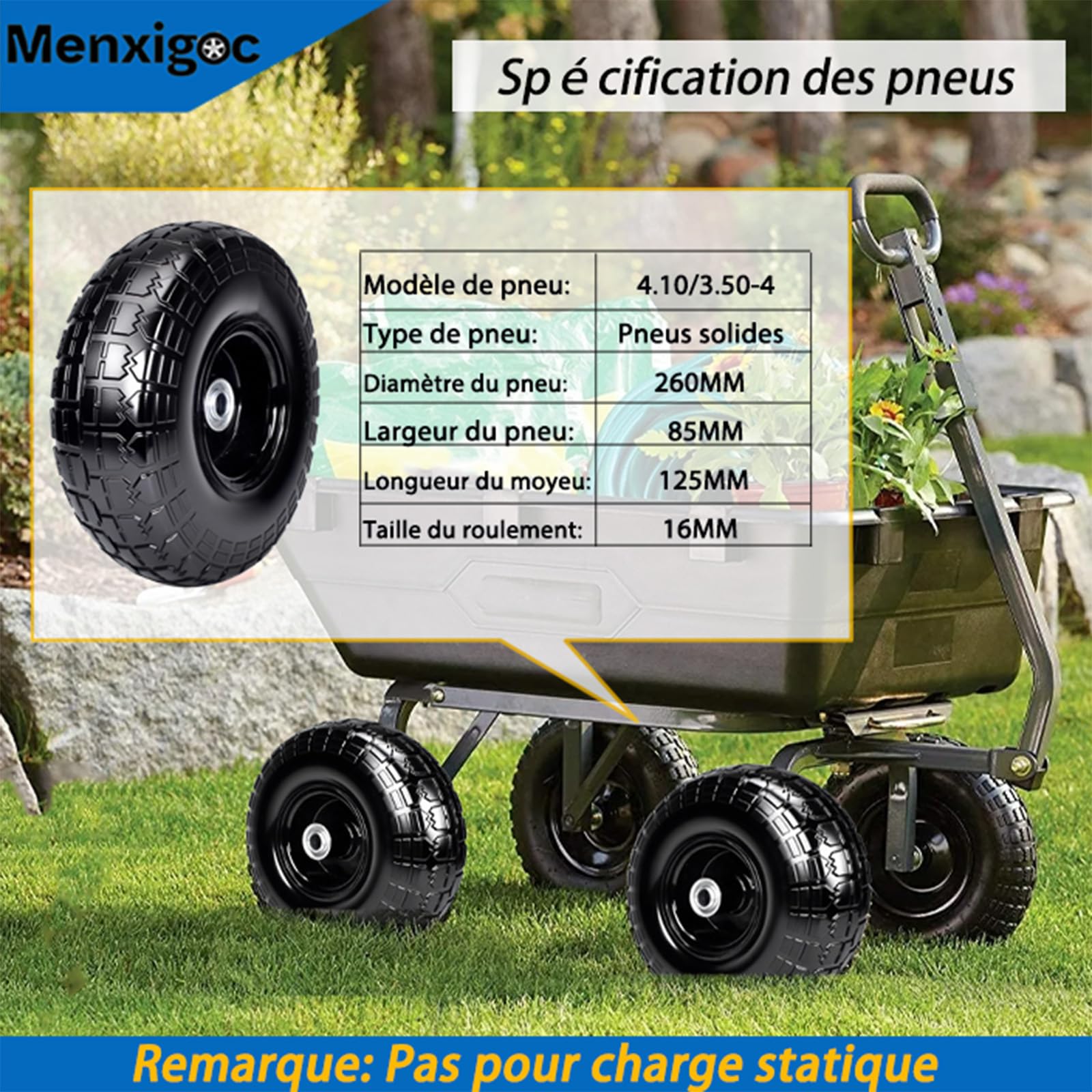 Sackkarrenrad Räder für Sackkarre Vollgummireifen - Vollgummi Reifen 4.10 3.50-4, Bollerwagen Ersatzräder 260 x 85 mm, （ Rad Achse 16mm 2 Stück ）