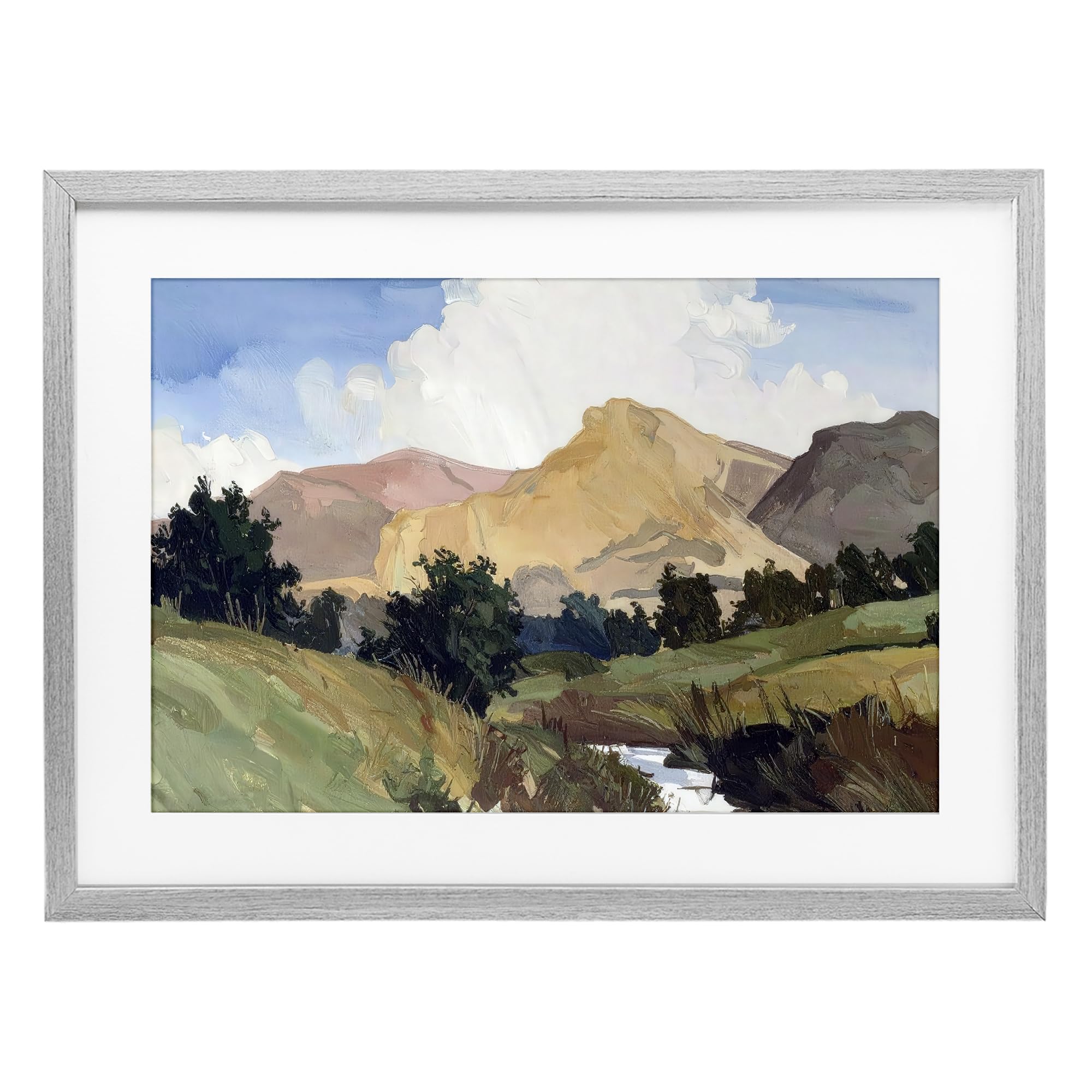 Stupell Industries Farmhouse Gray (Textured) River Mountain Landscape Serenity, 14 X 20 Inch Framed Print Under Glass