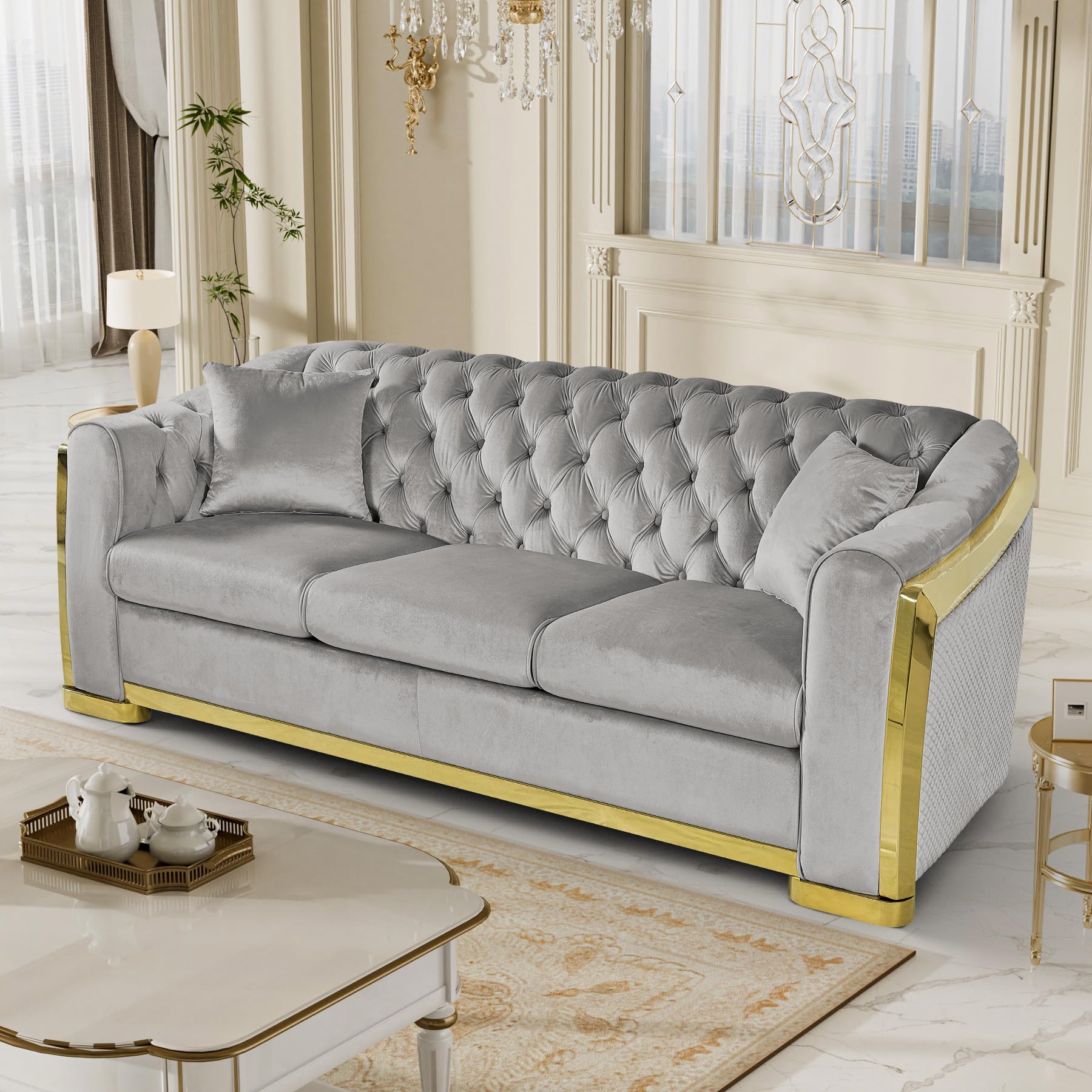 Nolohoo 84 Luxury Velvet Chesterfield Sofa