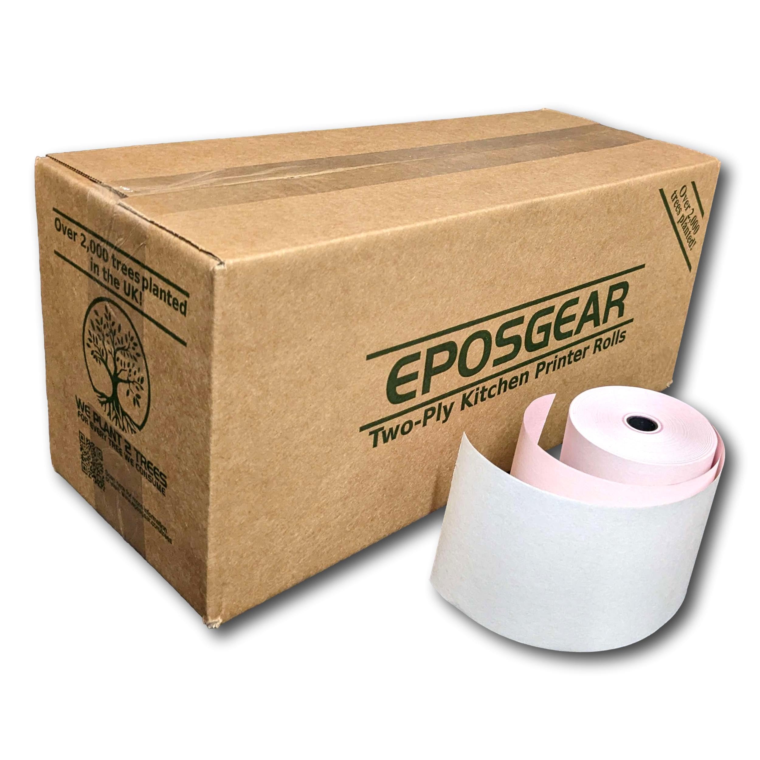 EPOSGEAR® (80 Rolls) 76mm x 76mm 76x76 Two (2) Ply Non-Thermal Paper Till Cash Register Machine Receipt Kitchen Printer Rolls (White/Pink)