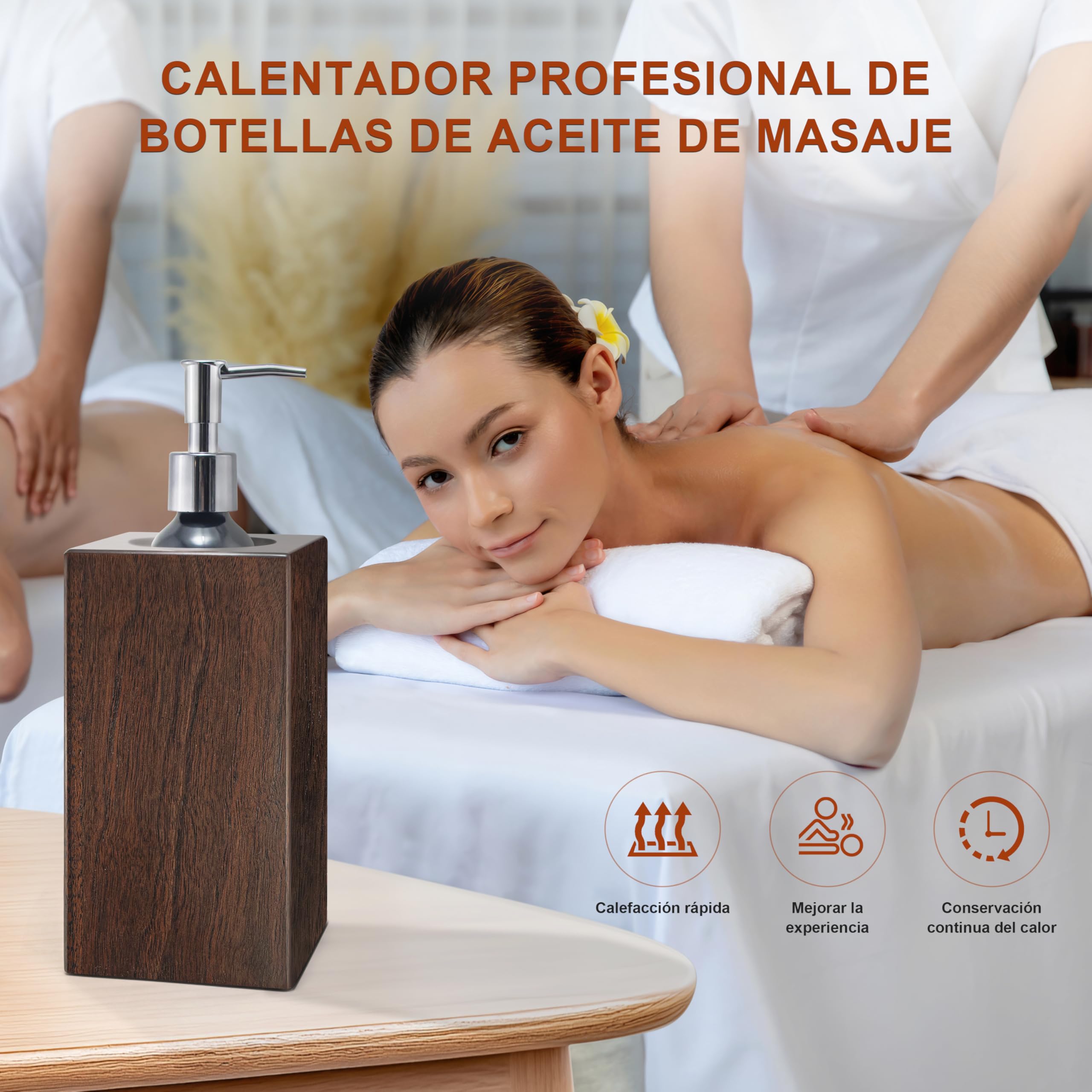 Calentador de aceite de masaje Spa en el Salón de belleza calentador de emulsión de nuez de madera maciza calentador de masaje control automático de temperatura 2 botellas metálicas