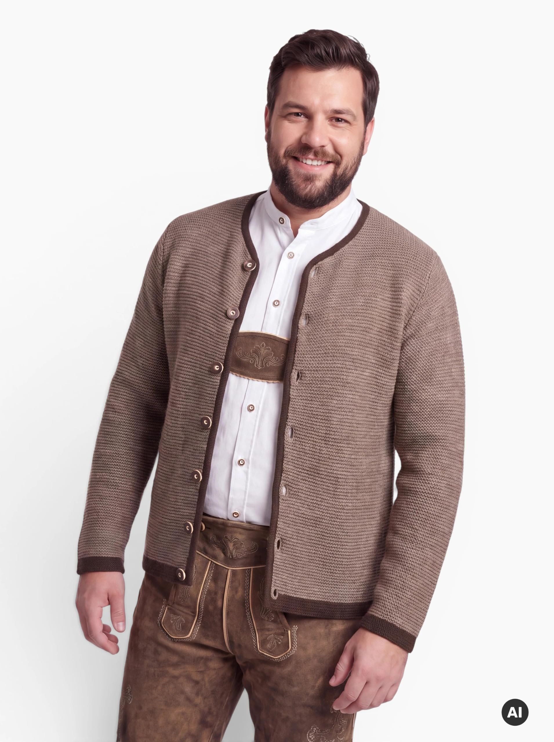 Nübler Trachtenstrickjacke Herren - Strickjacke Herren im Landhausstil, gerader Schnitt mit Knöpfen in Hirschhornoptik - Moderne bayrische Tracht, Ignaz Braun