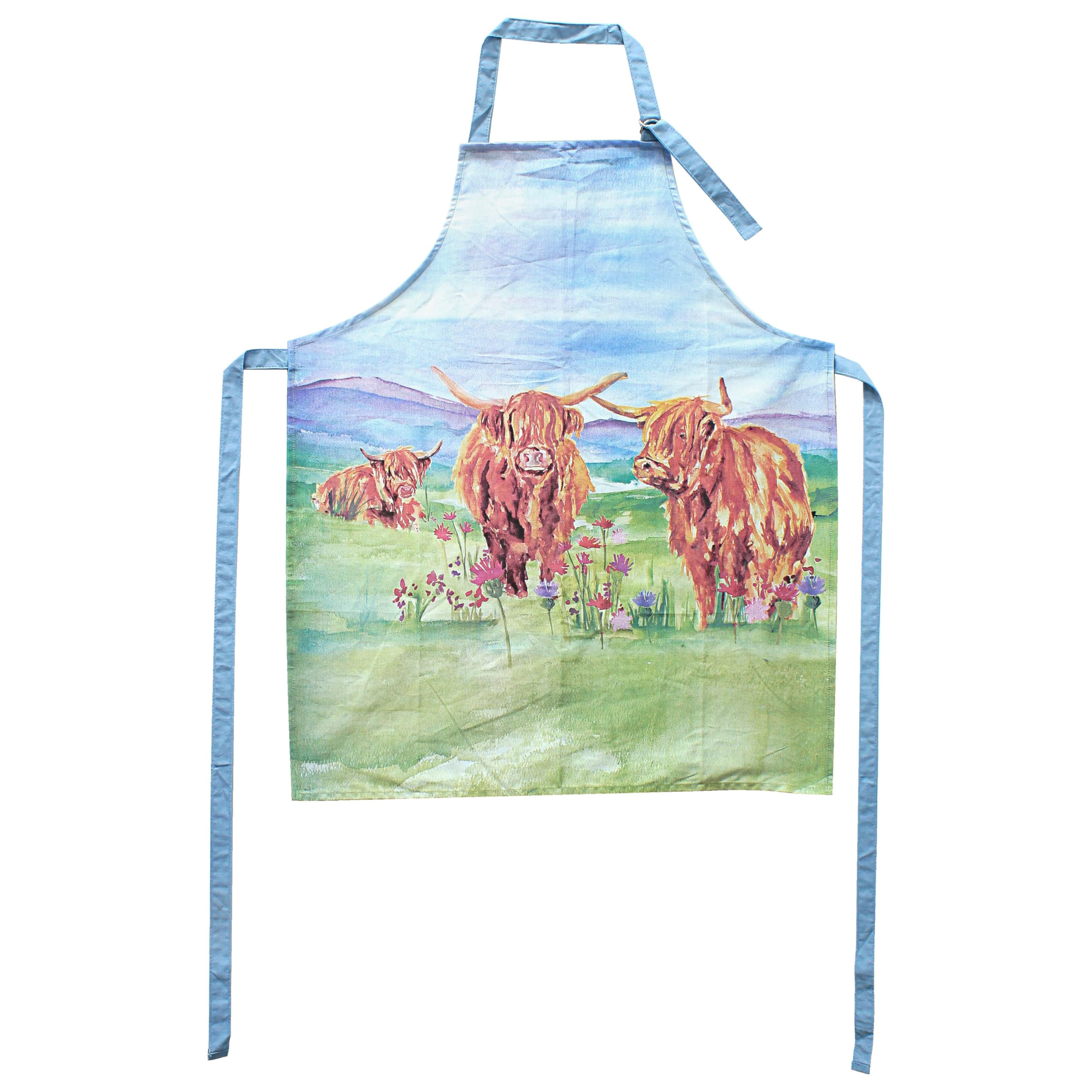 The Leonardo Collection Apron Jennifer Rose Highland Cow | Kitchen For Cooking & Baking | Protective For Home Chefs | Tea Towel & Oven Glove Friendly