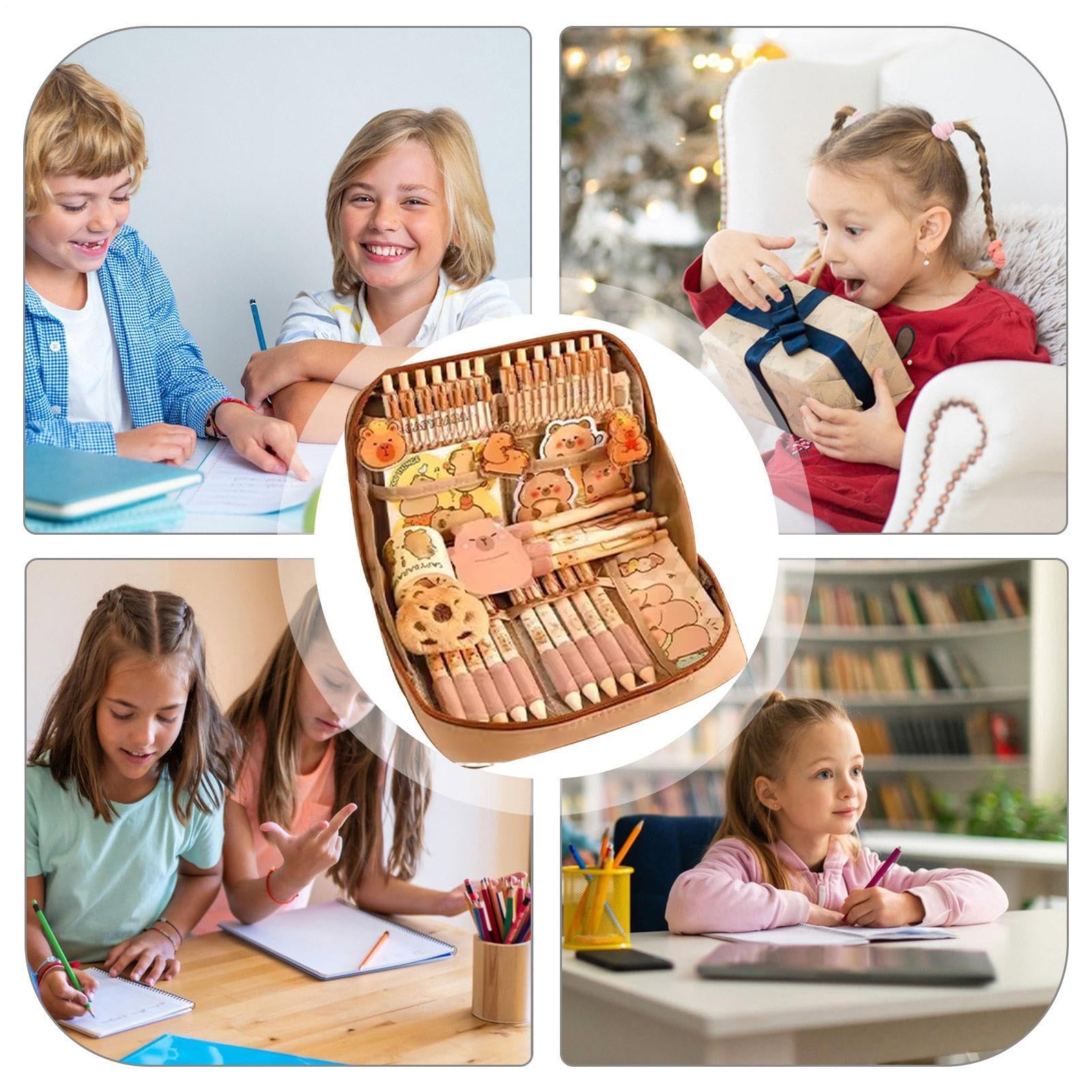 Simpatico set di cancelleria Capybara, organizer per penne per studenti, grazioso astuccio con penne, clip, righelli e altro, multi scomparti, organizer per matite con ampia apertura, per ufficio