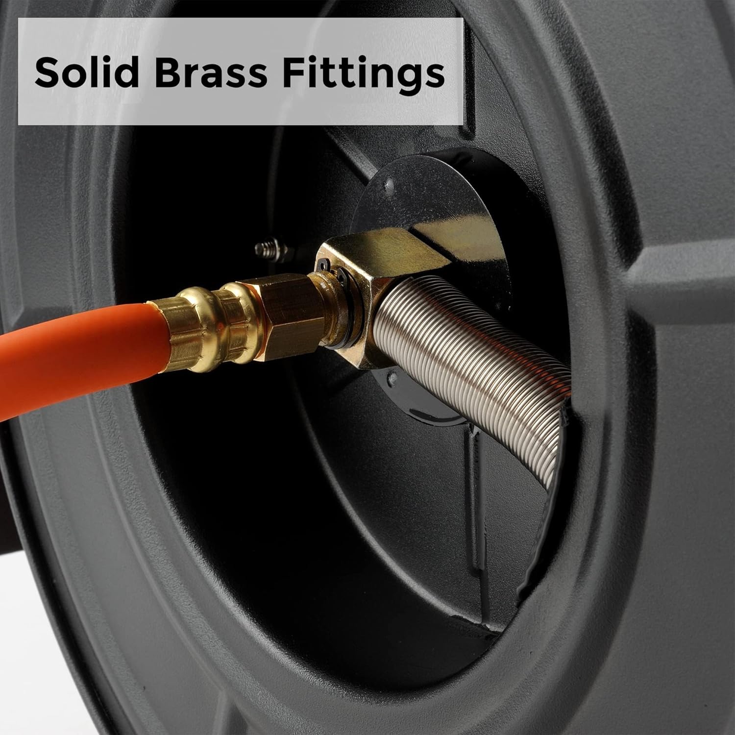 Giraffe Tools Retractable Air Hose Reel Wall Mount 3/8" x 50 ft Hybrid Hose, Air Compressor Heavy Duty Steel Reel Auto Rewind 300PSI, 50ft, Tangelo