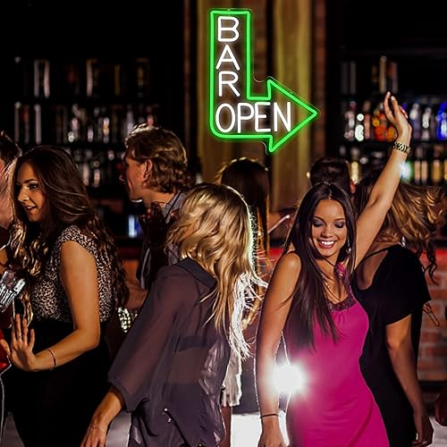 Miniatura 7 de Letrero de neón con barra abierta para decoración de pared, regulable, LED, con flecha, para hombre, cueva, karaoke, restaurante, pub, cafetería,