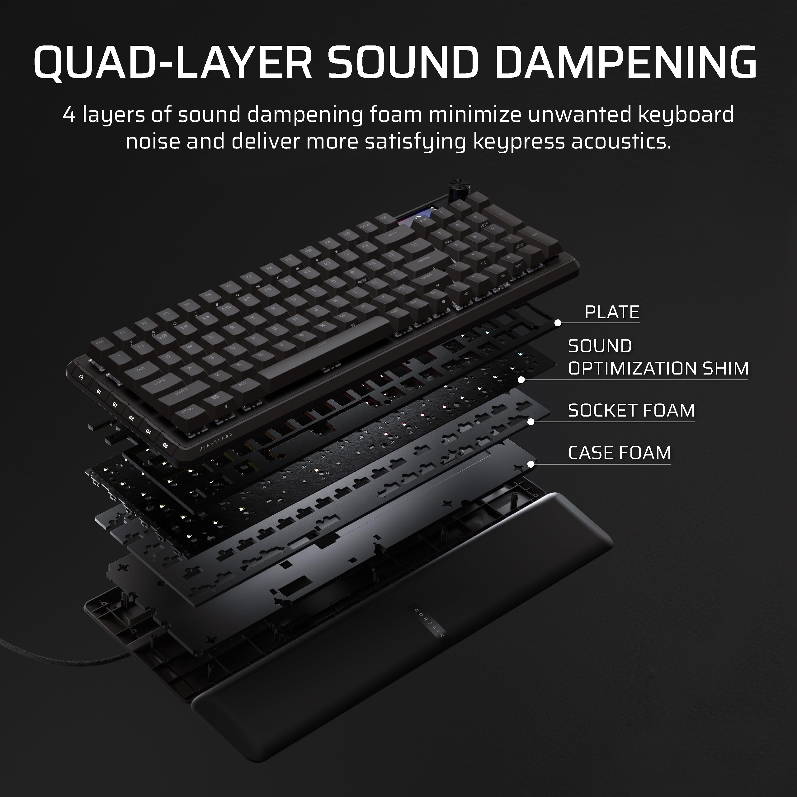 Corsair VANGUARD 96 Wired Mechanical Gaming Keyboard – 96% Layout, MLX Plasma Linear Switches, 8000Hz Polling, LCD Display, Virtual Stream Deck, G-Keys, SOCD Flashtap, QWERTY UK – Black — view 11