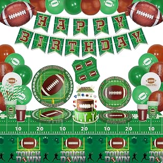 146 Pack Football Birthday Party Decorations Football Party Supplies Tailgate Party Decor Sports Game Tableware Set - Football Theme Plates, Balloons, Banners, Tablecloth, Cups, Napkins Serves 20