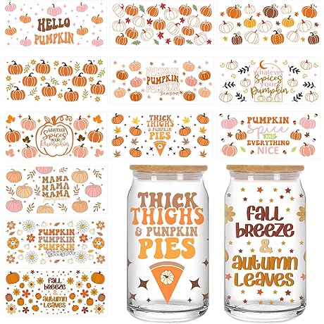 12 Sheets Fall Cup Wrap Transfer Stickers: Autumnal Designs for Decorative Cups and Crafts