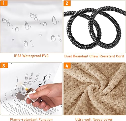 Miniatura 7 de INVENHO Cama térmica para perros, almohadilla térmica impermeable de temperatura ajustable para perros y gatos con temporizador, almohadilla térmica