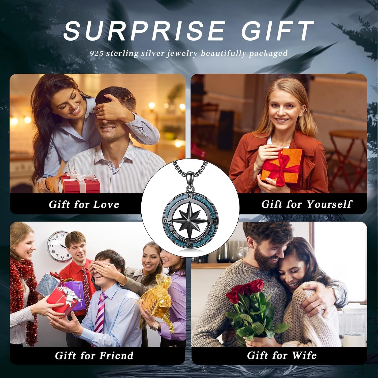 Black Compass Necklace Graduation Gifts for Men 925 Sterling Silver Compass Pendant Birthday Gifts for Father Him Boyfriend - Image 7