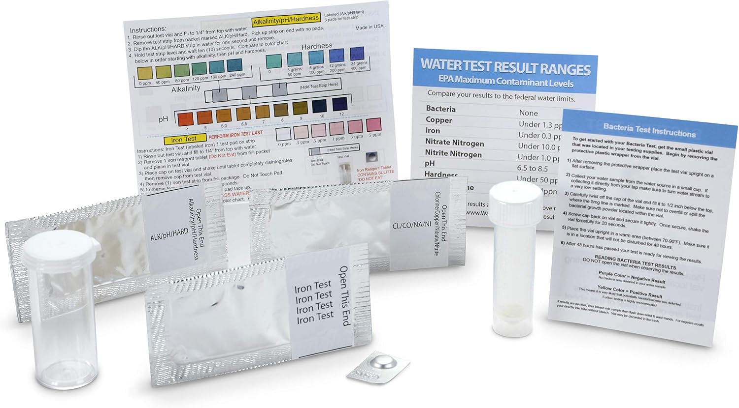 Test Assured Well Water Test Kit - Reliable & Fresh Result - Water Analysis Test Kit - Home Water Testing Kit- Testing for Iron, pH, Chlorine, Coliform, Copper & More - Included 8 Tests - Made in USA