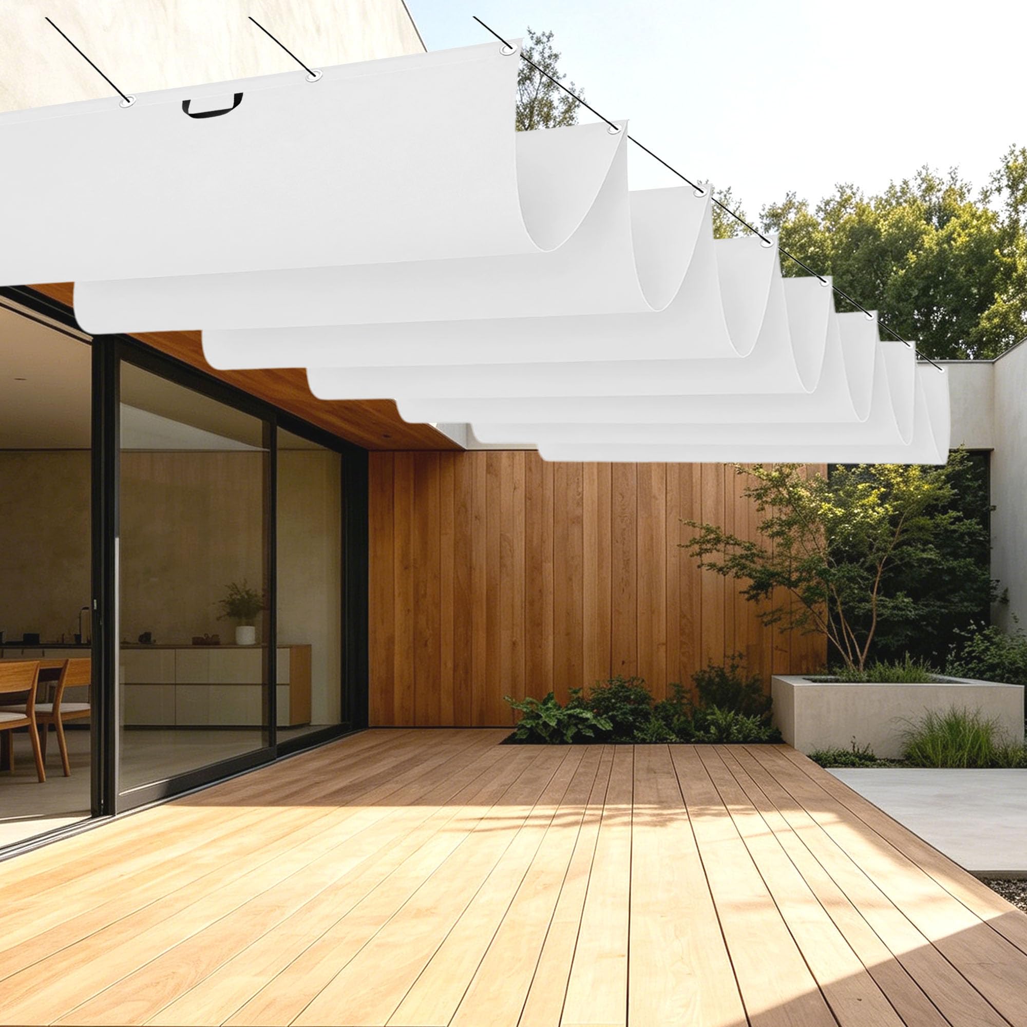 Voiles d'ombrage imperméable blanche anti-UV 300x560 pour abriter un grand salon de jardin extérieur