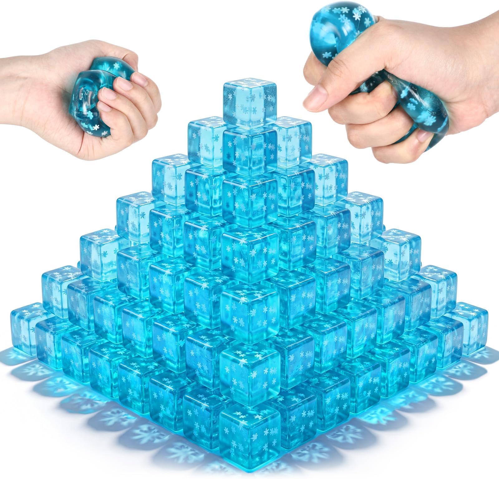 20 Pcs Stress Balls Ice Cube with Snowflakes Inside 1.4 Inch Sensory Squeeze Fidget Funny Calming Balls Stress Relief Cubes for Adults Christmas Party Favors Birthday Gift