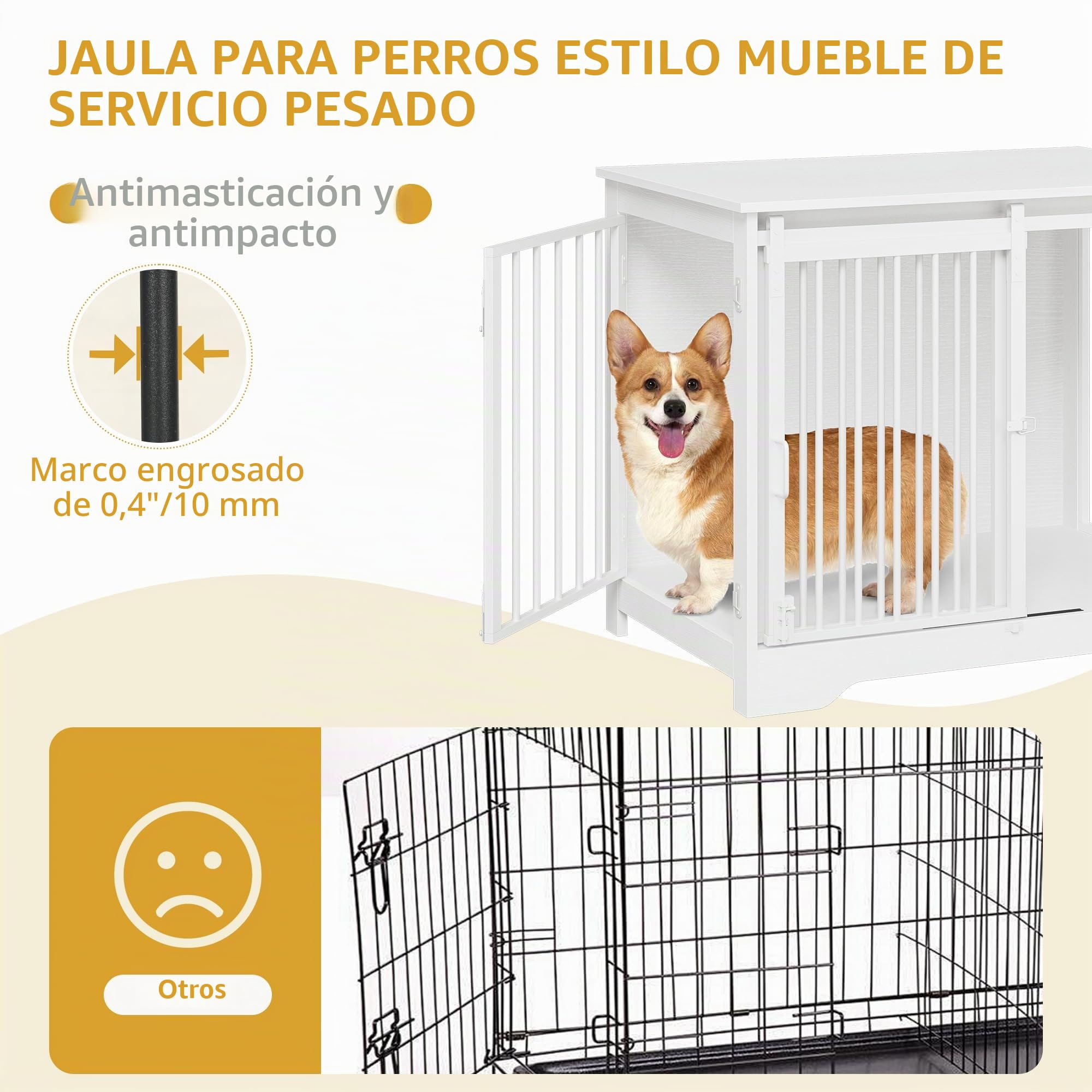 Hzuaneri 81cm Jaula para Perros, Mesa Auxiliar, casa Moderna para Perros, Jaula para Cachorros, dúplex para Animales, 2 Puertas, 55 x 81 x 67,5 cm, Blanco DFC83613W
