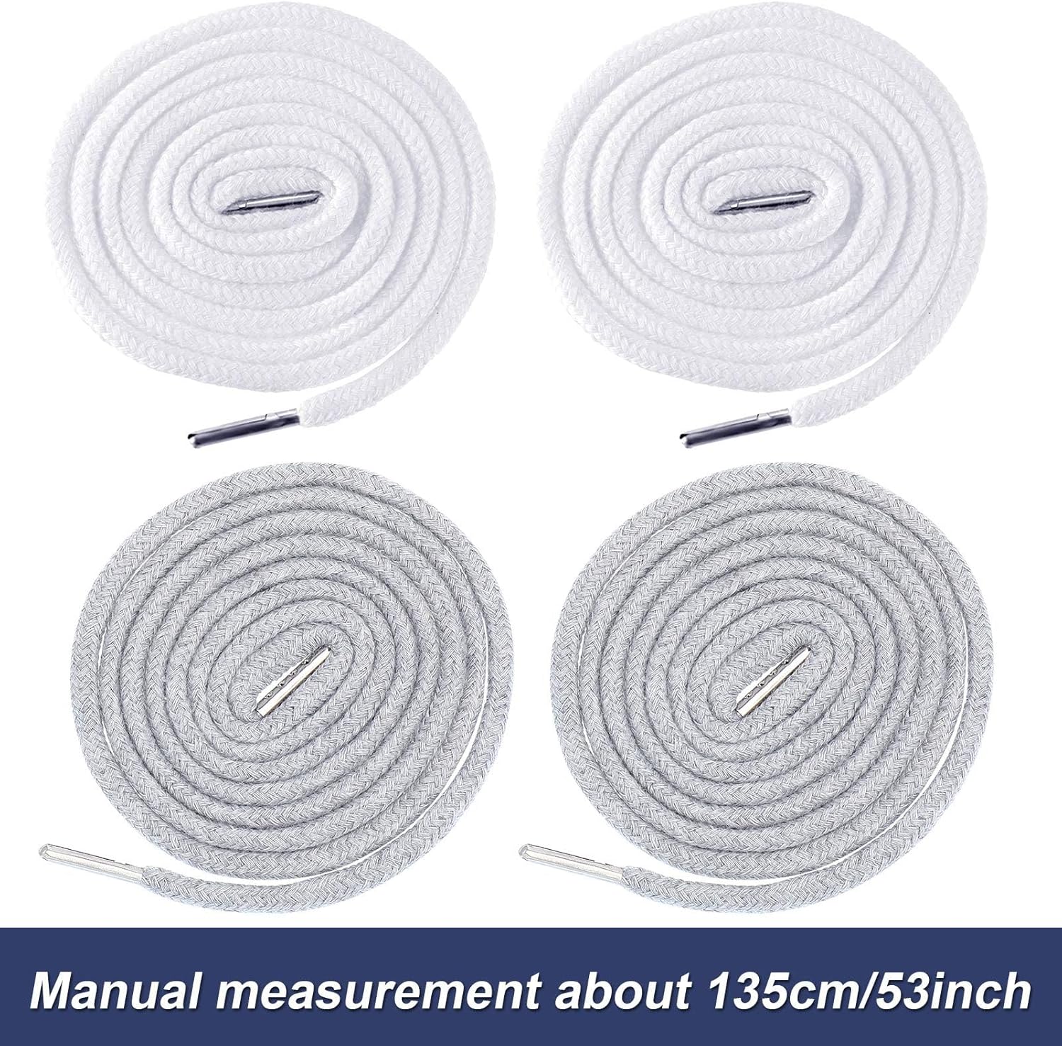 Jetec Drawstring Cords Replacement Drawstrings with Easy Threader for Sweatpants Shorts Pants Jackets Coats (White, Grey)