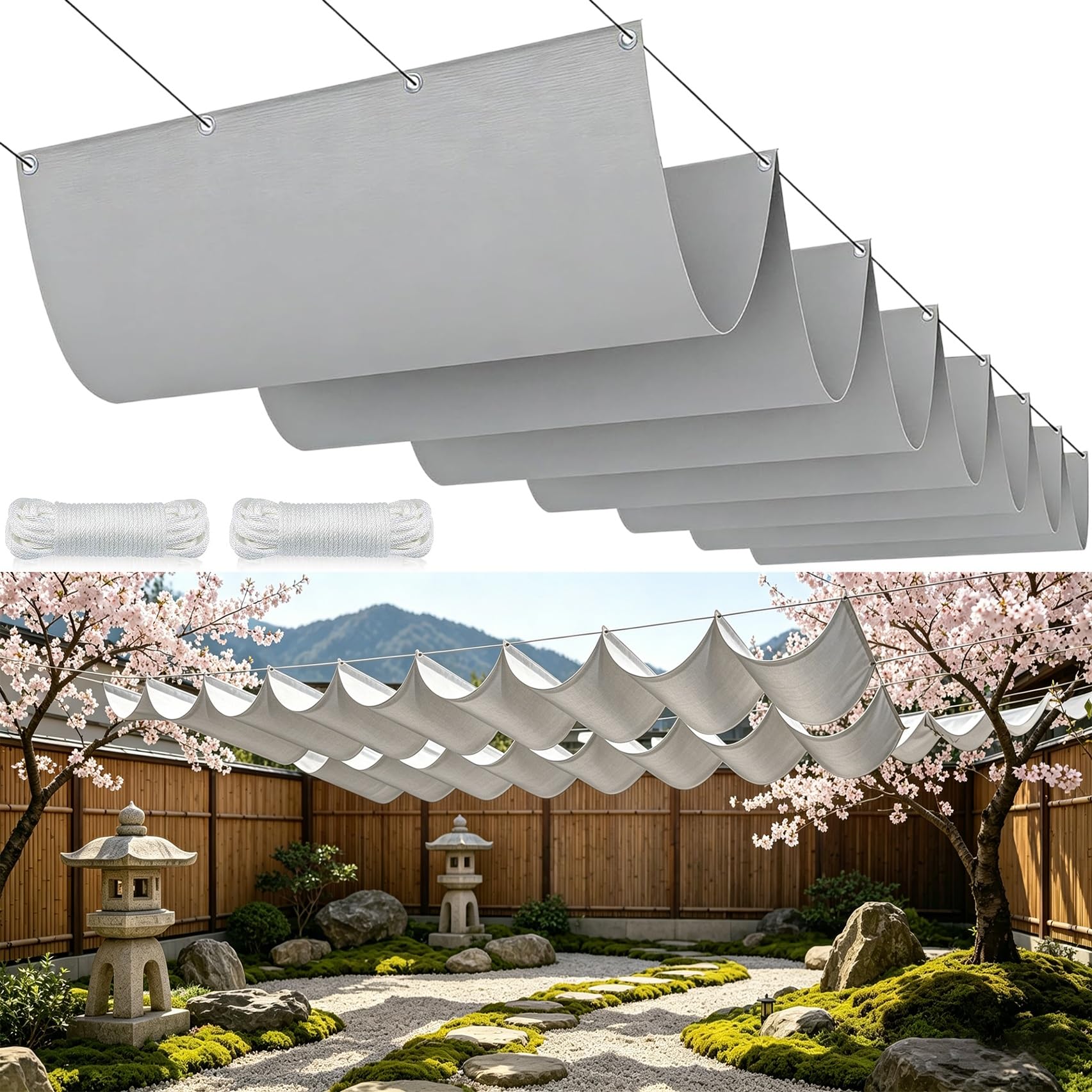 Einziehbare Welle Sonnensegel 30 x 170 cm Wasserdicht Sonnenschutz Schutz vor 98% Uv- Strahlungen & Reißfest, Wetterfest PES Reißfest Sonnensegel Pergola Markise für Terrasse Pergola, Hellgrau